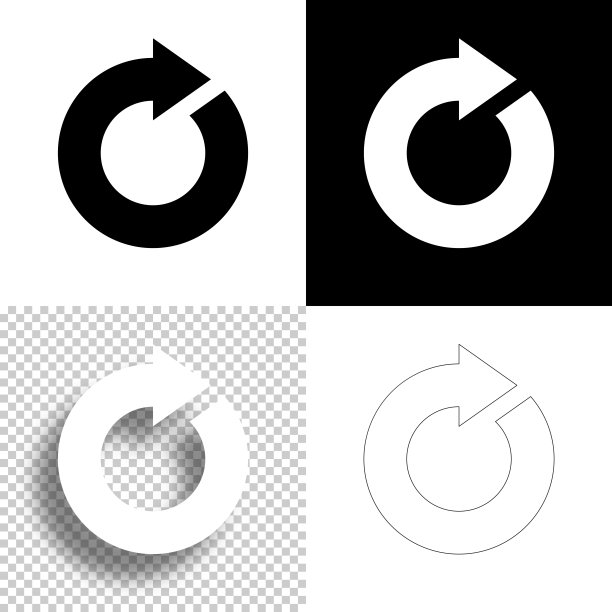 刷新。图标设计。空白，白色和黑色背景-线图标图片下载