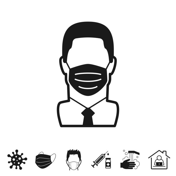 戴着医用面罩的人。图标的设计上的白色背景图片下载