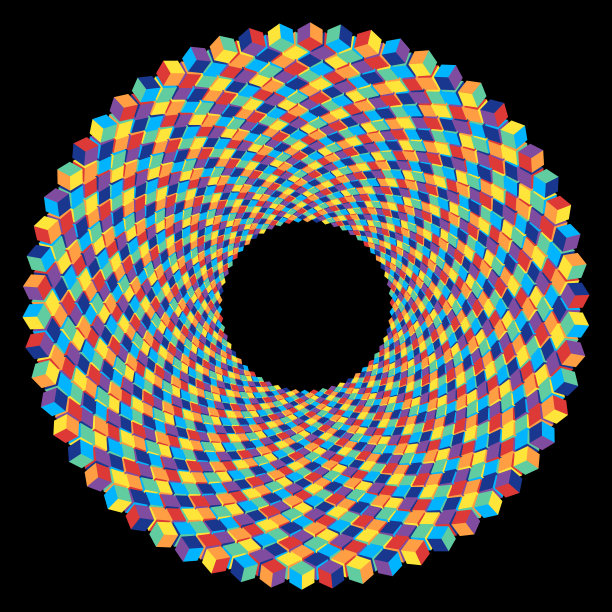 全轨道漩涡图案由彩虹色的3d立方体图片下载