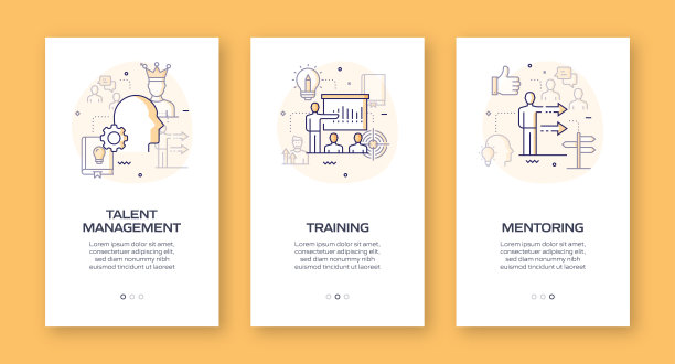 带平面图标的移动应用页面屏幕。用户体验，用户界面设计模板矢量插图图片下载