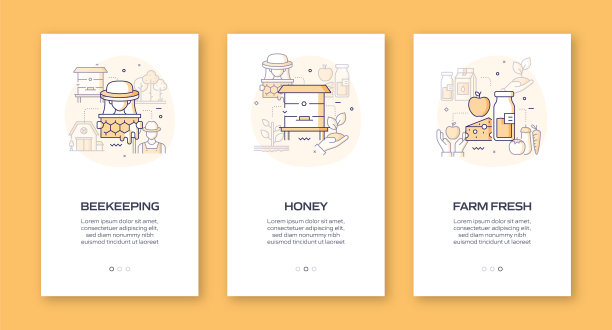 带有平面图标的移动应用页面屏幕。用户体验，用户界面设计模板矢量插图图片下载
