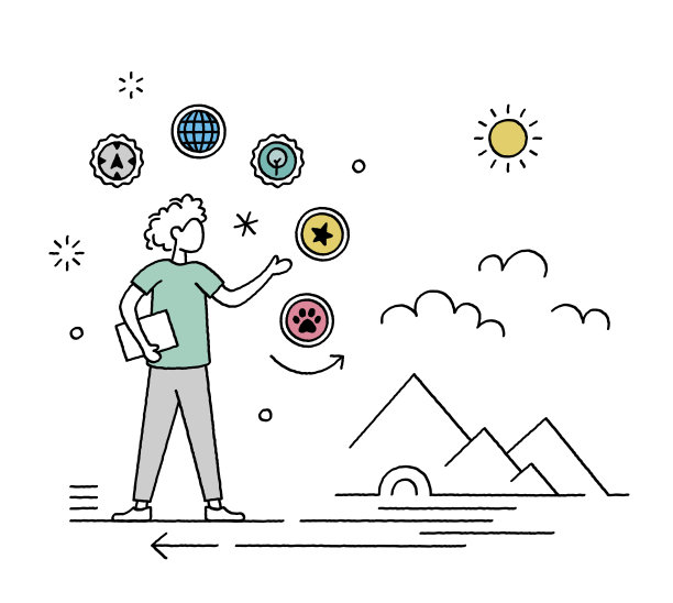 蜡笔风格线徒步和徒步人物插图图片下载