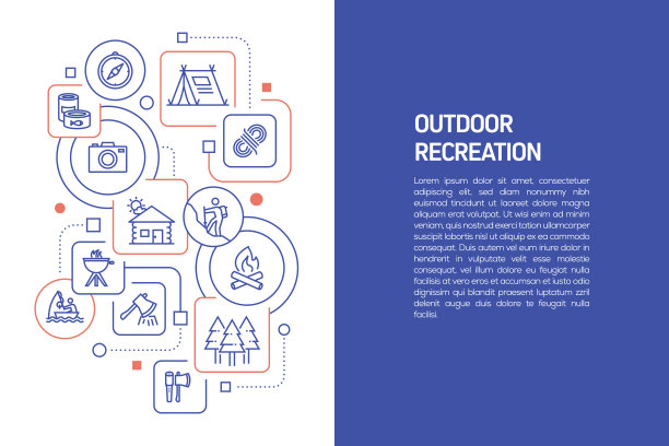户外娱乐的概念，矢量插图的户外娱乐与图标图片下载