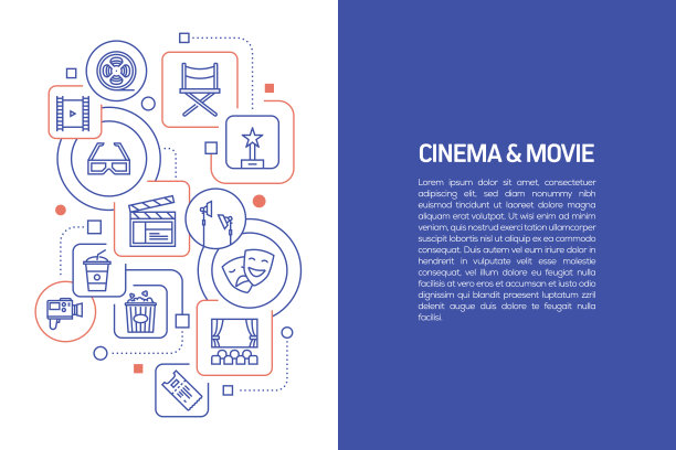 电影和电影概念，矢量插图的电影和电影与图标图片下载