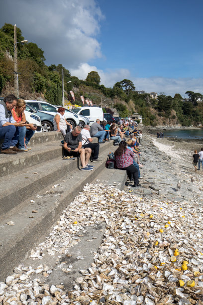 法国布列塔尼，人们在吃从Cancale海边买来的牡蛎图片下载
