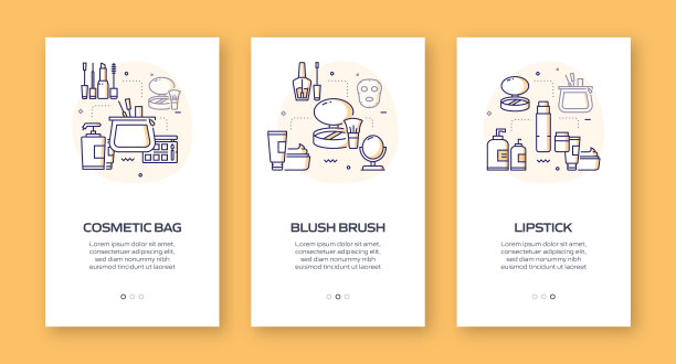 美丽，身体护理和化妆品概念登陆手机应用页面屏幕与平面图标。用户体验，用户界面设计模板矢量插图图片下载