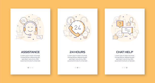 带有平面图标的移动应用页面屏幕。用户体验，用户界面设计模板矢量插图图片下载