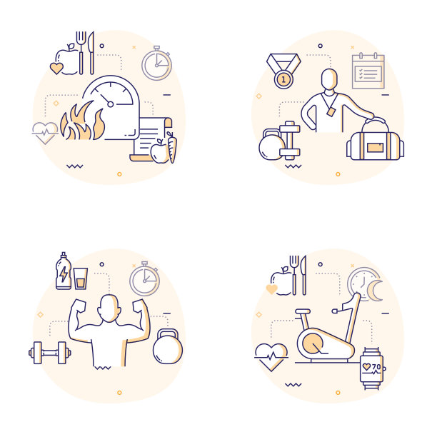 健身和锻炼相关的现代线条风格矢量插图图片下载