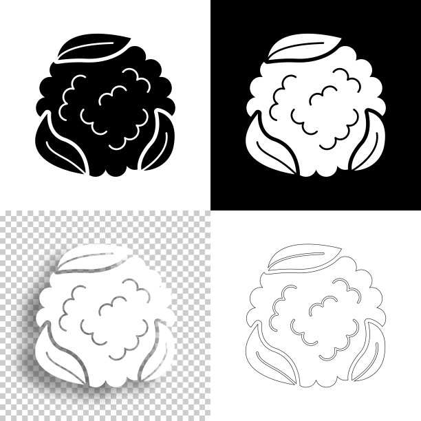 菜花。图标设计。空白，白色和黑色背景-线图标图片下载