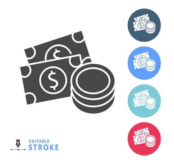 货币和银行我们的货币纸币和硬币颜色圈图标设置图片下载