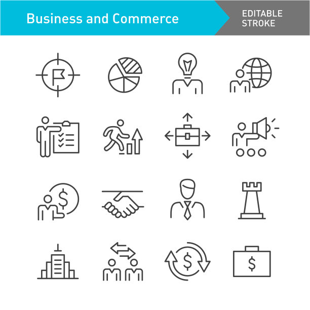 商业和商业图标集-行系列-可编辑的笔画图片下载