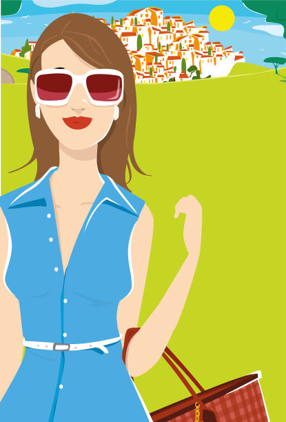 优雅的女子穿着夏装走在田野里图片下载