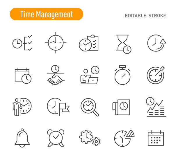 时间管理图标-线系列-可编辑的描边图片下载