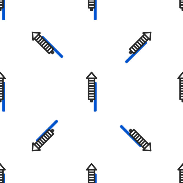 线烟花火箭图标隔离无缝模式的白色背景。趣味派对的概念。爆炸性的烟火的象征。色彩斑斓的轮廓的概念。向量图片下载
