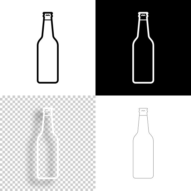 啤酒瓶。图标设计。空白，白色和黑色背景-线图标图片下载
