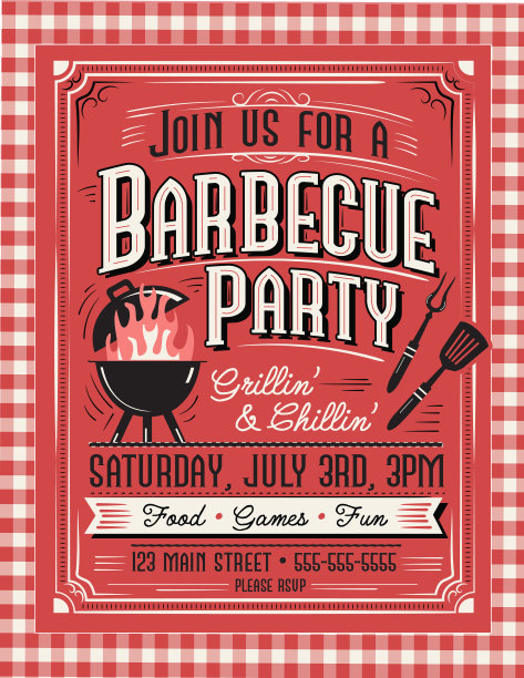 时尚和程式化的烧烤派对邀请设计模板的夏季野餐和庆祝图片下载
