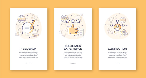 带有平面图标的移动应用页面屏幕。用户体验，用户界面设计模板矢量插图图片下载