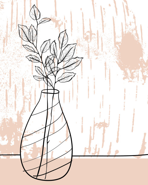 《花瓶中的植物现代植物学素描》图片下载