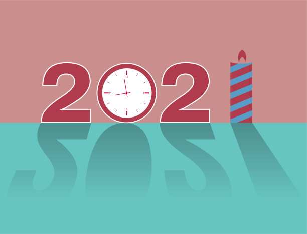 2021年新年元素设计，图像包含一个时钟和蜡烛。图片下载