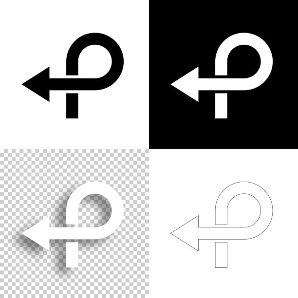 箭头转向和改变方向。图标设计。空白，白色和黑色背景-线图标图片下载