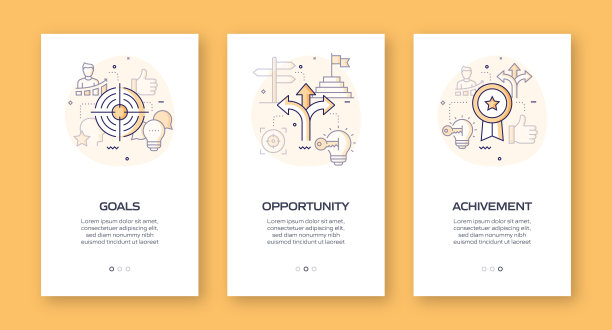 带平面图标的移动应用页面屏幕。用户体验，用户界面设计模板矢量插图图片下载