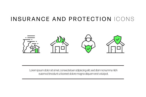 保险和保护相关的平线图标，轮廓矢量符号插图。图片下载