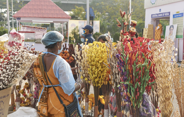 在加尔各答纽顿举行的Saras Mela集市上，工匠们正在展示手工艺品图片下载