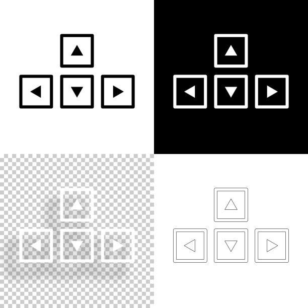 键盘箭头。图标设计。空白，白色和黑色背景-线图标图片下载