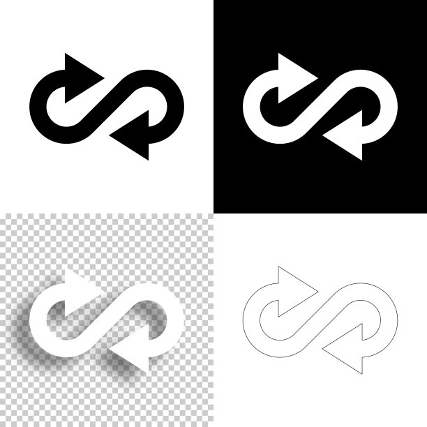 无限的方向箭头。图标设计。空白，白色和黑色背景-线图标图片下载