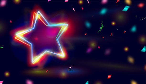 霓虹灯星效果背景与五彩纸屑图片下载