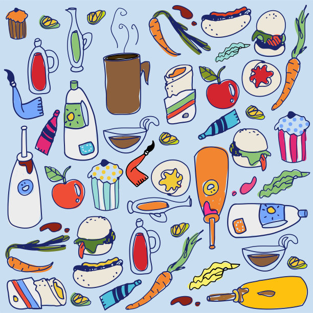 插图无缝食品和饮料涂鸦图案图片下载