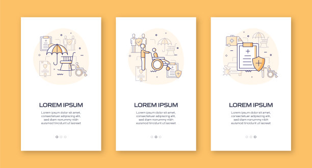 带有平面图标的移动应用页面屏幕。用户体验，用户界面设计模板矢量插图图片下载