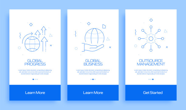 现代商业概念入职移动应用程序页面屏幕与平面图标。UI设计模板矢量插图图片下载