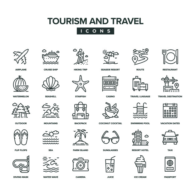 旅游和旅游线路图标集图片下载