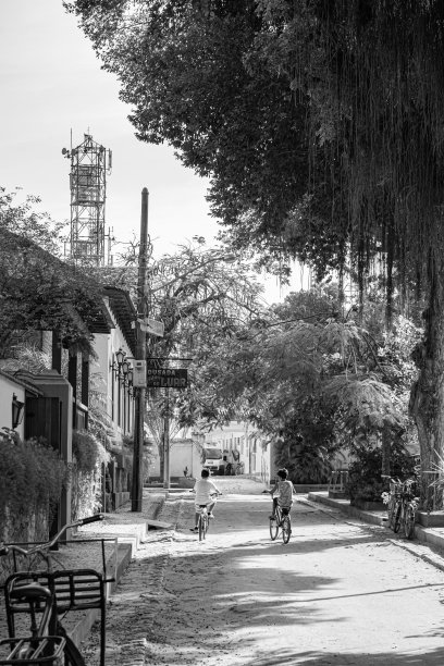 典型的城市环境，从邻里的日常生活，记录在Paquetá。黑白照片(单色)。图片下载