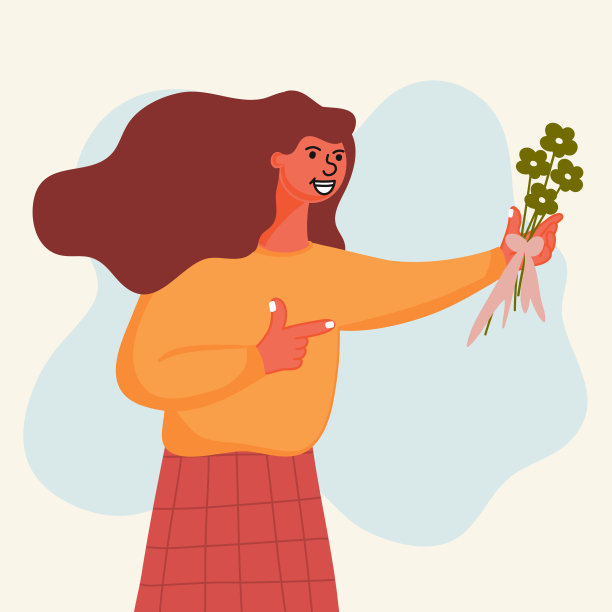 年轻女子捧花，卡通风格矢量插图图片下载