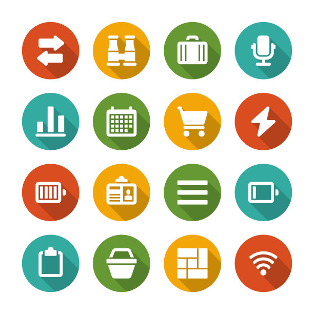 平面图标矢量设置和长阴影效果的网页设计图片下载