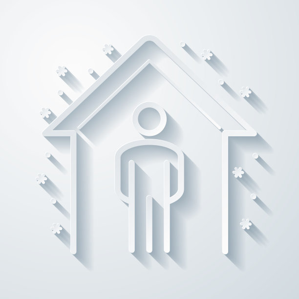 待在家里，保证安全。图标与剪纸效果在空白背景图片下载