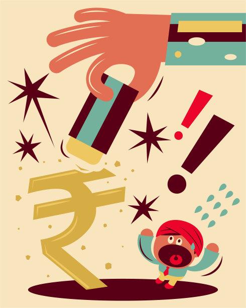 大手用橡皮擦擦除印度卢比货币符号，金融危机和经济衰退或腐败概念图片下载