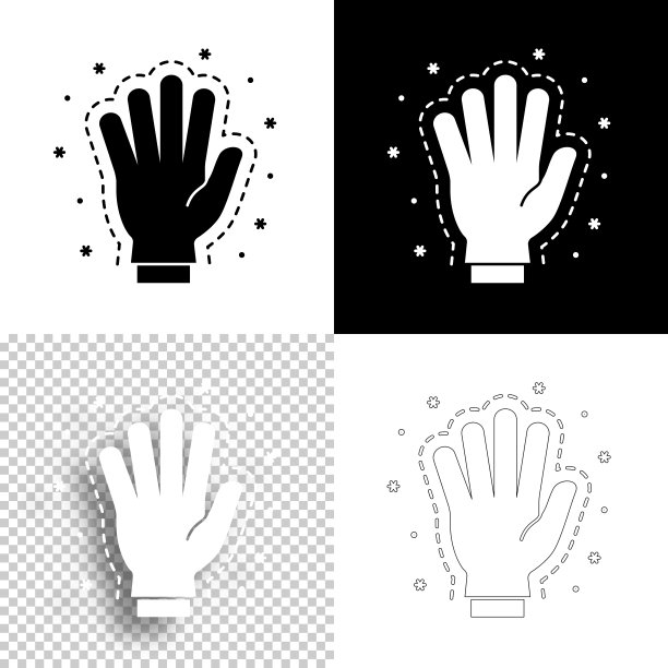 橡胶手套——预防COVID-19感染。图标设计。空白，白色和黑色背景-线图标图片下载