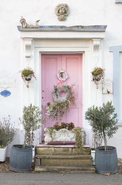 粉红色的时期英国房子前门图片下载