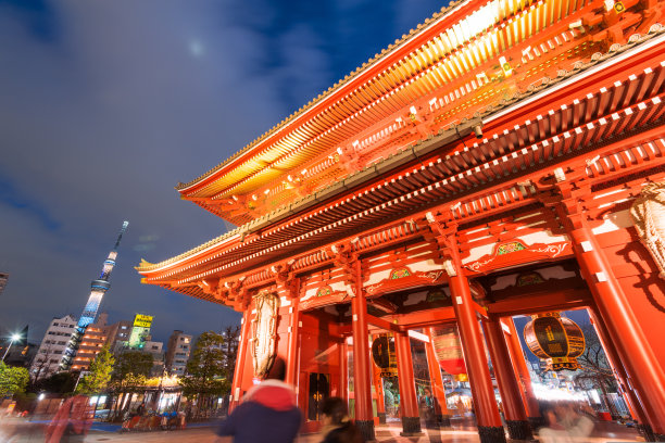 浅草寺的Hozomon门和东京浅草的天空树。图片下载