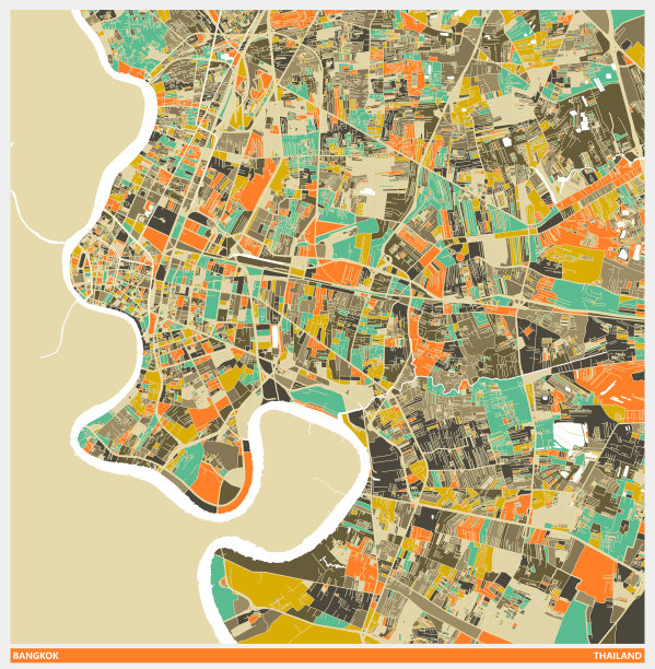 艺术插画风格地图，曼谷市，泰国图片下载