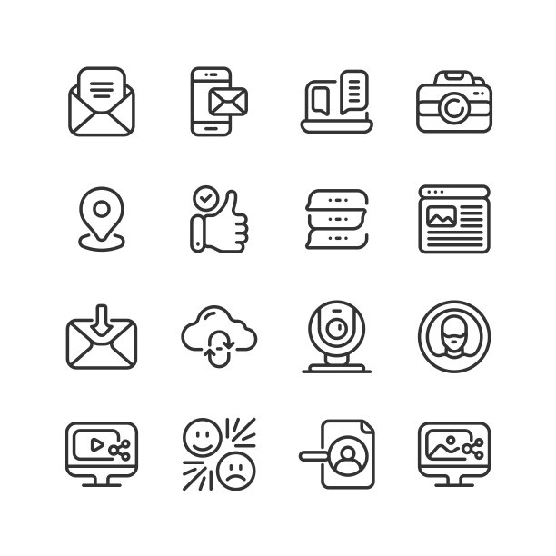 电子邮件，信息，照片，媒体共享，网络摄像头图标图片下载