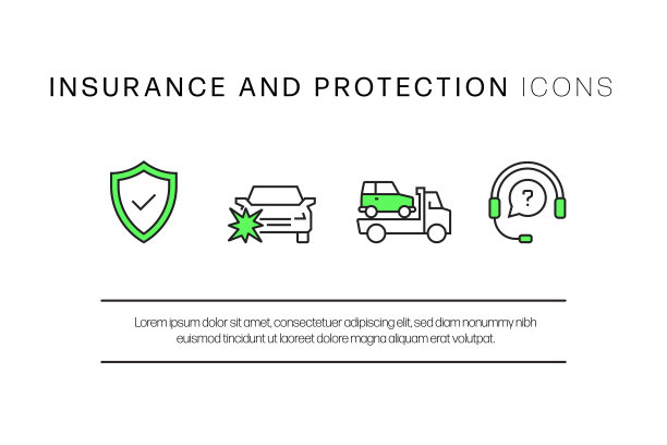 保险和保护相关的平面线图标，轮廓矢量符号插图。图片下载
