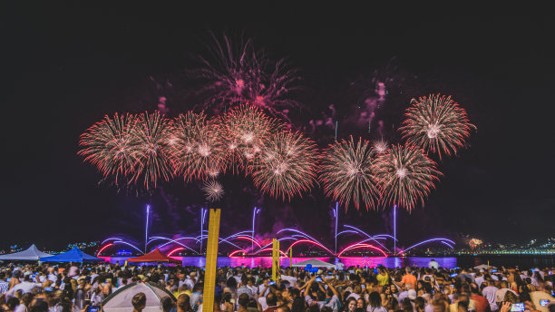 除夕之夜的景象(Réveillon)烟花在天空中爆炸。图片下载