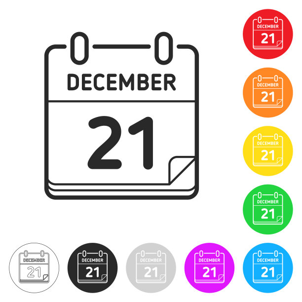 12月21日，彩色按钮上的扁平图标图片下载