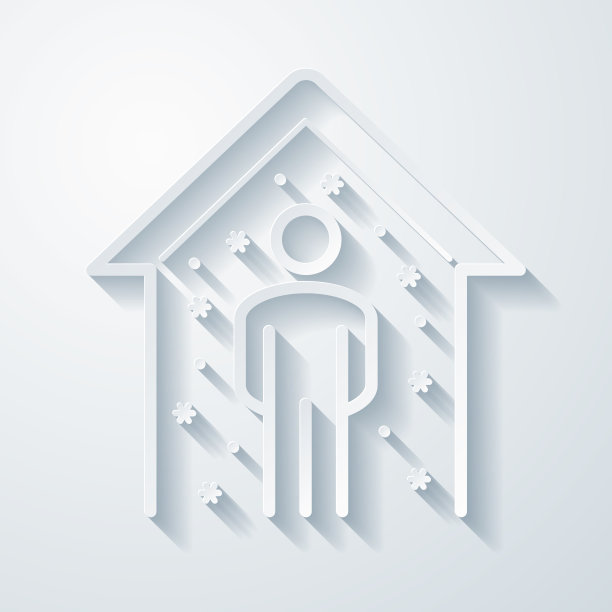 隔离-病人呆在家里。在空白背景上具有剪纸效果的图标图片下载