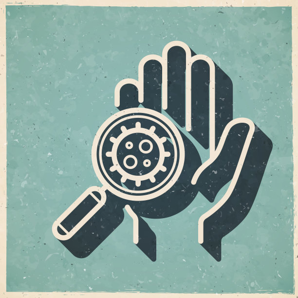 被冠状病毒污染的手。图标在复古风格-旧纹理纸图片下载