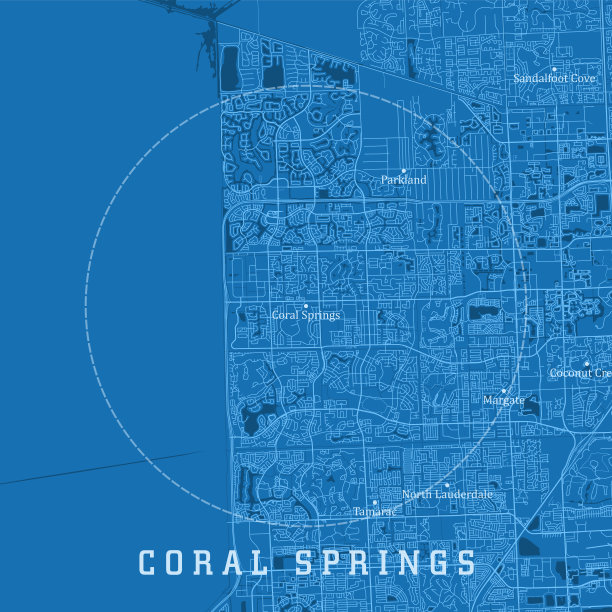 珊瑚泉FL城市矢量路线图蓝色文本图片下载